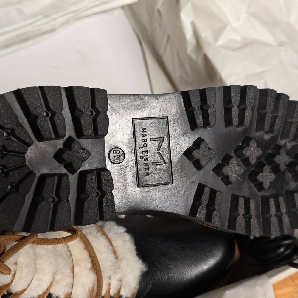 M LIZZIE Black Multi Leather Shearling Hiking Boots Size 9M - Picture 4 of 10